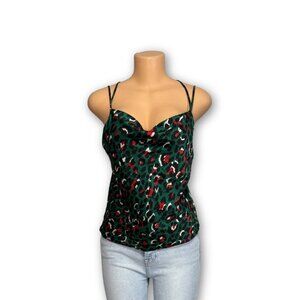 Timing Green and red leopard print satin cami‎ top Size Small